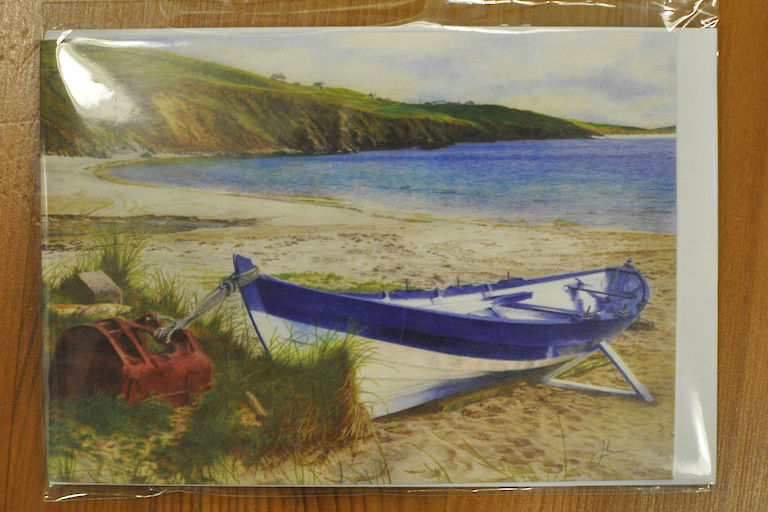 Blue Boat on Beach Card