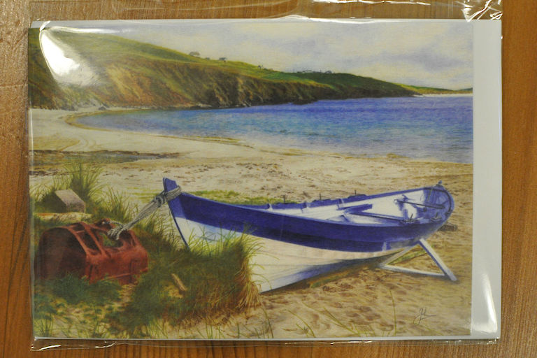 Blue Boat on Beach Card