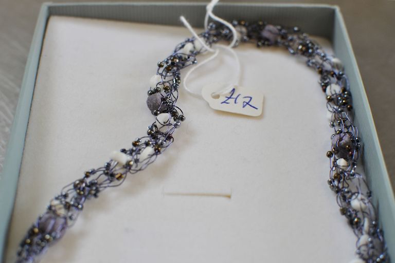 Blue Wire, White and Purple Bead Necklace (PT005) £12.00