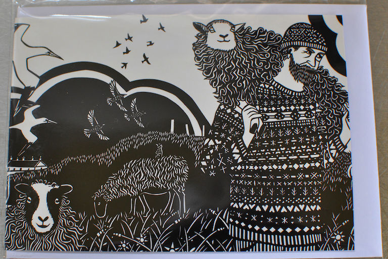 Crofter and Sheep Papercut Card (GB003)
