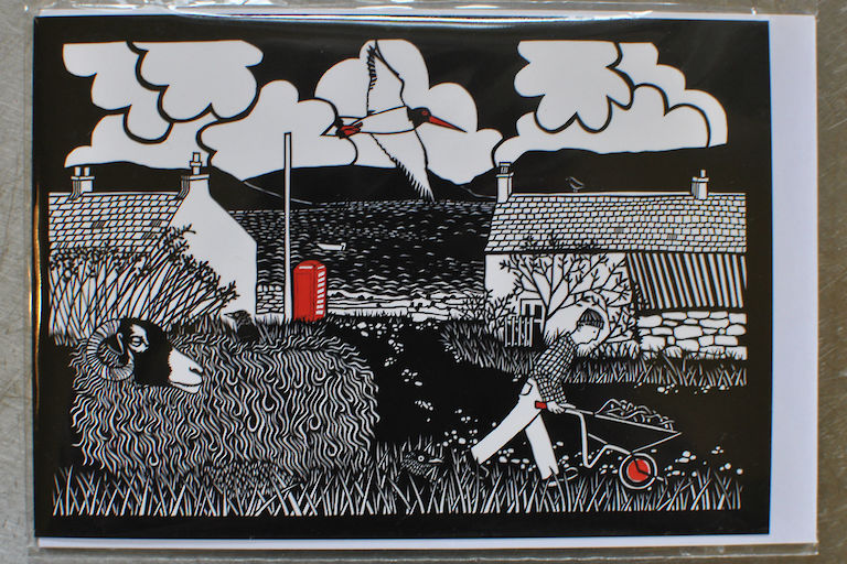 Sheep and Phonebox Papercut Card (GB005)